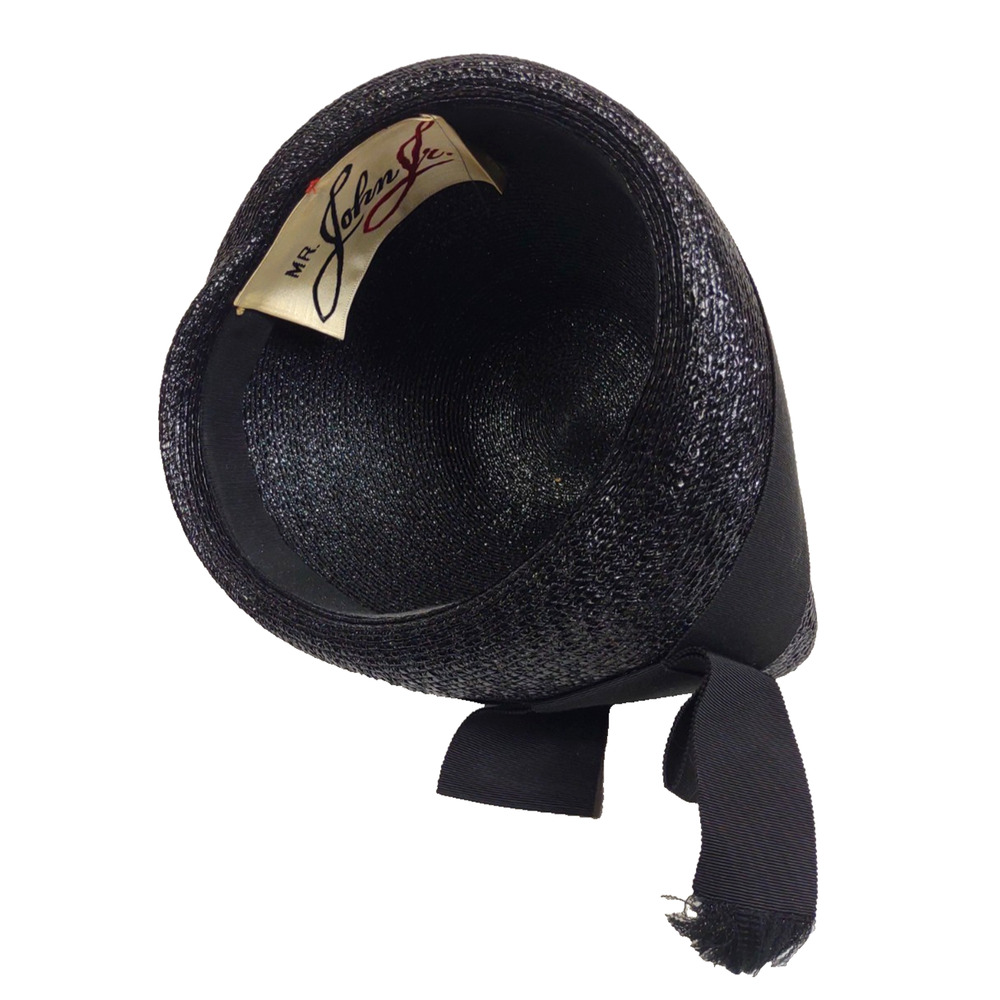 Mr John Jr Vintage Straw Pillbox Hat Black w Bow Union Made Fancy Church Formal - Picture 6 of 10